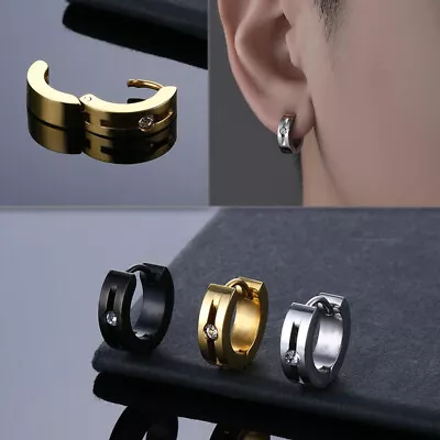 PAIR Mens Clip On Huggie Hoop Earrings Stainless Steel Piercing Punk Jewellery • £2.89