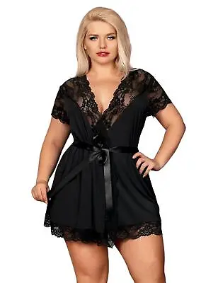 Obsessive Peignoir Robe Dressing Gown 810-PEI-1 Sexy Nightwear Black • £39.90