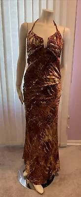 Mary L Couture Halter Maxi Gown Prom Dress Brown Gold Size 8 • $59.99