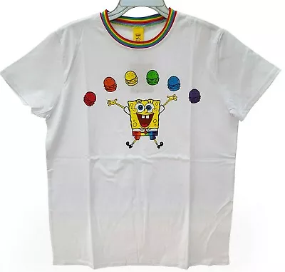 Cakeworthy SpongeBob SquarePants T-Shirt White Rainbow Pride X-Large Nickelodeon • £29.99