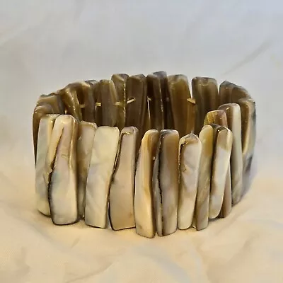 Abalone Shell Stretch Cuff Bracelet 2  Wide Beaded Jewelry Mother Of Pearl  • $7.99