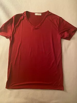 Mens Rolled V-Neck T-Shirt Large NWOT No Brand Label With Pink Dots Garnet Red • $9.99