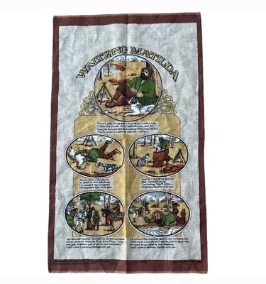 Vintage Hand-Printed Waltzing Matilda Linen Tea Towel 16.5”x29.5” Made In Poland • $9.95