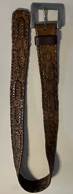 Vintage Leather Western Belt Hand Tooled Brown Braided Men's 38 • $12.99