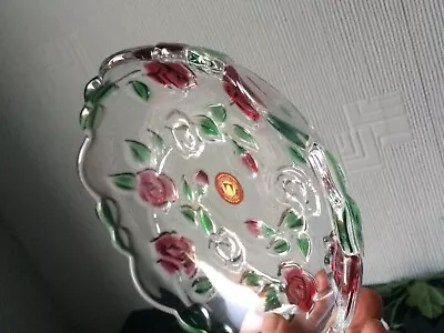 Germany Walther Glas Floral Design Bowl Glass Thick Dish W/Scalloped Edge Plate • £10