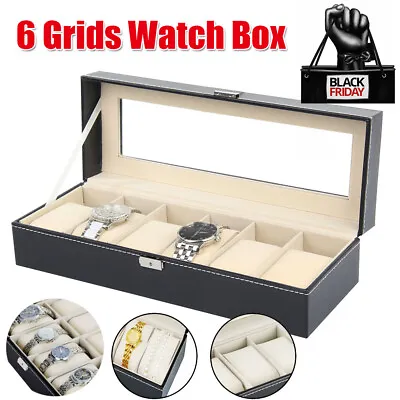 6 Slots Watch Box Jewelry Display Storage Case Men Collection Organizer Holders • £8.97