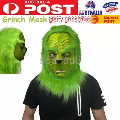 The Grinch Christmas Mask Party Cosplay Prop Xmas Grinch Santa Full Mask Dress • $21.75