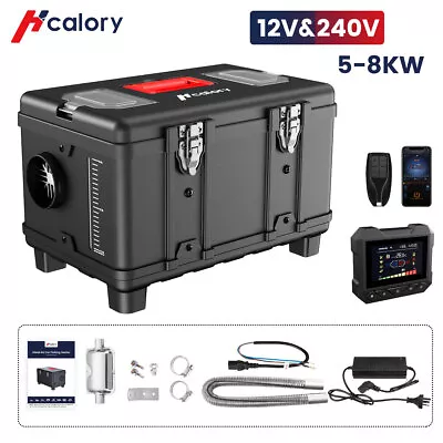 Hcalory 5KW-8KW Bluetooth Diesel Air Heater 12V Caravan W/ AC Converter Home Car • $241.57