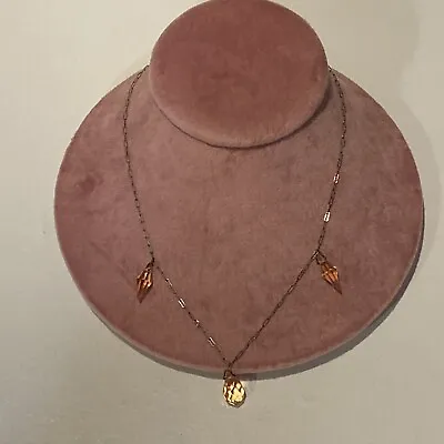 Antique Depression Pink Cut Quartz Crystal  Briolette Peanut Chain Necklace • $23.75