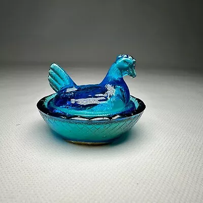 Vintage Mini Hen On Nest Blue Glass Salt Trinket Candle Karen Carson Creations • $34.99