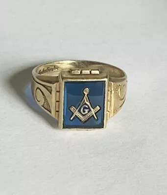 10k Yellow Gold Masonic Ring W/ Blue Spinel Size 6.5 Kinsley Kansas 3.1 Grams • $250