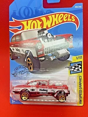 Hot Wheels 55 Chevy Chevrolet Bel Air Gasser Holley Red White Long Card  • $19.95