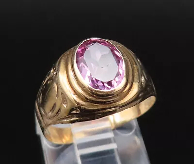 10K GOLD - Vintage Antique Oval Amethyst Etched Signet Ring Sz 7 - GR445 • $184.11