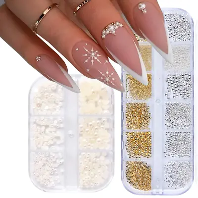 2Boxes Nail Art Pearls Flatback Pearl Gold Silver Nail Art Caviar Beads 3D Steel • $12.95