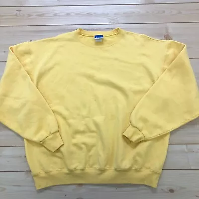 Vintage Champion Yellow Pullover Cotton Blend Plain Solid Sweatshirt Adult XL • $18