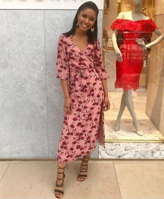$56 • Buy KOOKAI Valentine Floral Print Wrap Midi Dress Size 34 Australian 6