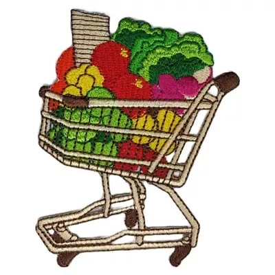 Shopping Trolley Iron On Patch Food Cart Fruit Vegetable Shop 9×7×0.1cm(3g) • $7.50