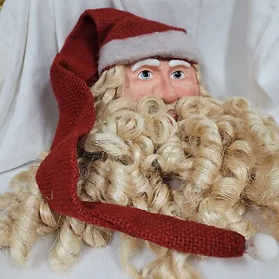 Vintage Folk Art Paper Mache Santa Head W/Rope Beard Door/Wall Hanging • $24.99