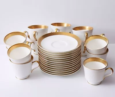 Set Of 13 Mikasa HARROW Cup And Saucer Sets Gold Encrusted Rim Excellent! • $100