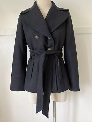 J.Crew Gray Double Breasted Belted Coat Wool Size 4 Small • $31.20