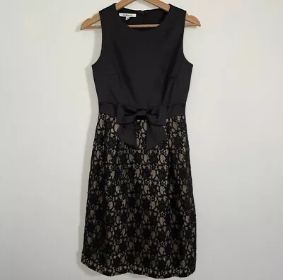 L.K Bennett Ladies Black Lace Evening Party Dress Bow Tie Belt UK Size 8 • $31.51