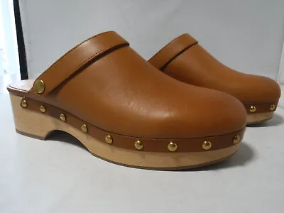J.CREW Convertible Leather Clogs Brown Grace Womens 9.5 Leather Wood Sole BA188 • $69.99
