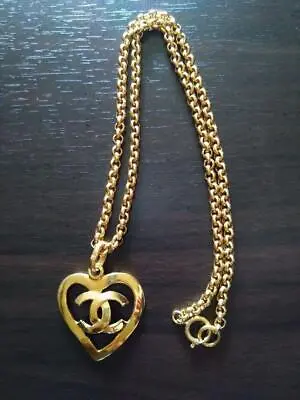 $1000.20 • Buy CHANEL Vintage CC Logo Heart Pendant Gold Plated Chain Necklace 95P Authentic