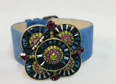 Heidi Daus Bracelet Watch With Navy Leather Strap And Rhinestones And Baguettes. • $124.01