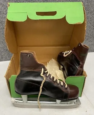 Vintage Franklin Leather 2 Tone Ice Hockey Skates Men's 8 Made In Canada W/Box • $49.99