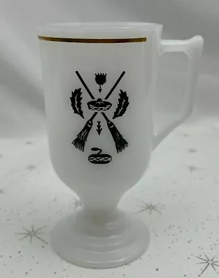 Curling Mug Vintage Milk Glass Footed Mug Broom And Stone Mug Milk Glass Cup • $16