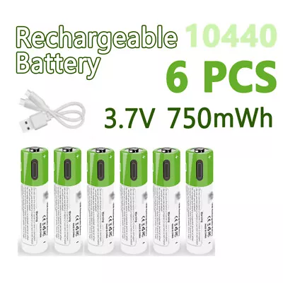 6X 3.7V Rechargeable Battery USB 10440Type C Cable Charger 750mWh Brand New Toy • £53.98