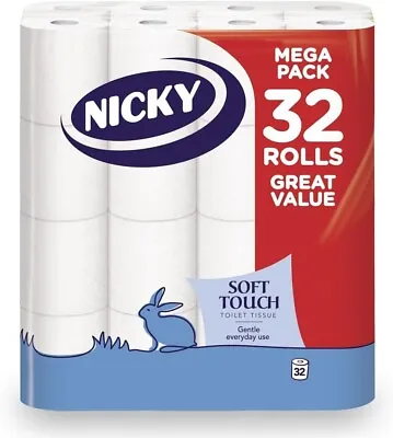 Nicky Soft Touch Toilet Tissue  2 Ply Toilet Tissue Rolls- 32 Rolls - Bulk Buy • £10.98