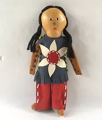 $150 • Buy Vintage Tuscarora Native American Doll Indian Leather Beaded 9.5” Tall Yarn Hair