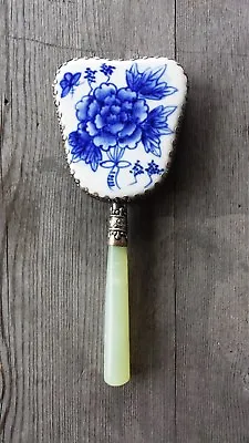 Gorgeous Jade-Colored And Blue And White Porcelain Hand Mirror – New In Gift Box • $34.95