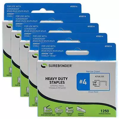 55014 #4 Heavy Duty Narrow Crown Staples - 1/4  Length - 1250/box 5 Pack • $16.49