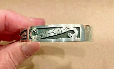 Vintage Hopi Sterling Cuff Bracelet Signed W Pictograph Hallmark Snake & Sun BIN • $120