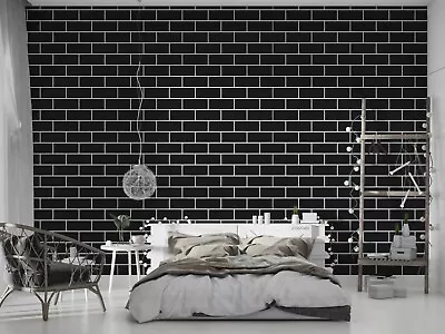 3D Black Brick Wallpaper Wall Mural Removable Self-adhesive  212 • $299.99