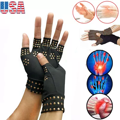 Copper Compression Arthritis Gloves Fingerless Carpal Tunnel Joint Pain Relief  • $7.08