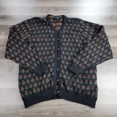Vintage Vitabella Norway Mohair Cardigan Sweater Size XL Black Novelty Print • $34.95
