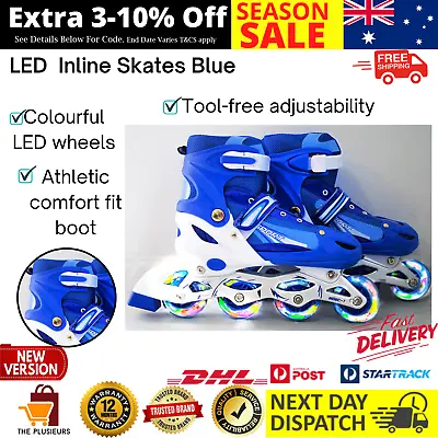 Full LED Men Women Adjustable Roller Blades Inline Skates Blue Size Large 7-9.5 • $89.97