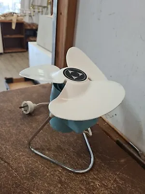 Vintage Retro HANIMEX Desktop MID CENTURY Electric FAN Blue/White Works Small • $80