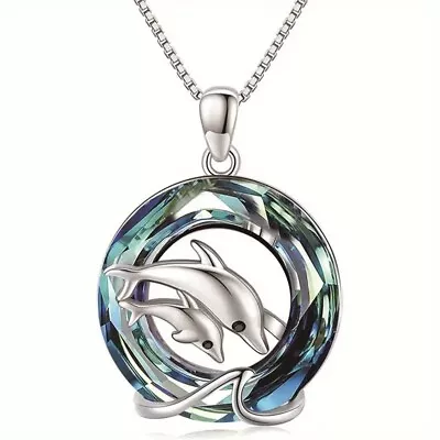 Rainbow Mystical Fire Topaz 925 Sterling Silver Charms Dolphin Pendant Necklace • $19.74