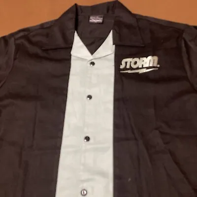 Steady Custom STORM Logo Bowling Lounge Shirt Button Up Black Teal Medium Men’s • $21