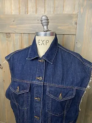 Zara Jacket Z1975 Blue Denim Trucker Vest  Indigo Sz Medium Cut Off Sleeves • $5