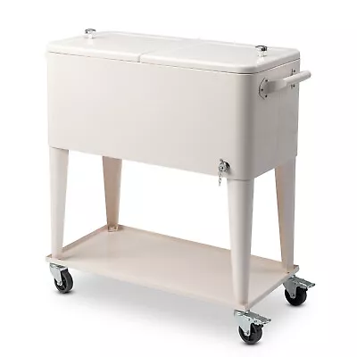 80Qt Rolling Cooler Ice Chest Cart For Outdoor Patio Party Dark Milk White Color • $136.49