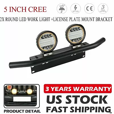 Pair 5inch Round LED Work Light Bar&License Plate Mount Bracket Offroad Driving • $47.49