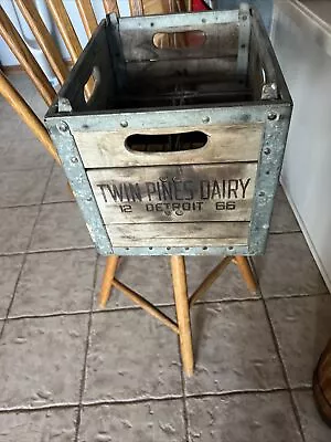 Vintage Milk Crate Twin Pines Dairy 1966 Wood And Metal • $15