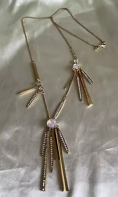 Vintage 90s J Crew Unique Gold Tone Pink Cabochon Dangling Bars Long Necklace • $24