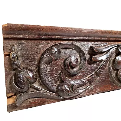 Scroll Leaves Flower Carving Pediment 15 43 Antique French Architectural Salvage • $149