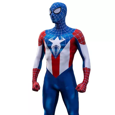 Upgraded Captain America Spiderman Jumpsuit Cosplay Costume Halloween Adult Kids • $26.59